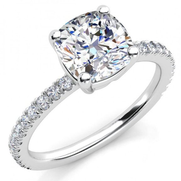 HeartsAndYou 2.3ct Cushion Cut Moissanite Accents Solitaire Engagement Ring for Women 18k Gold over Silver