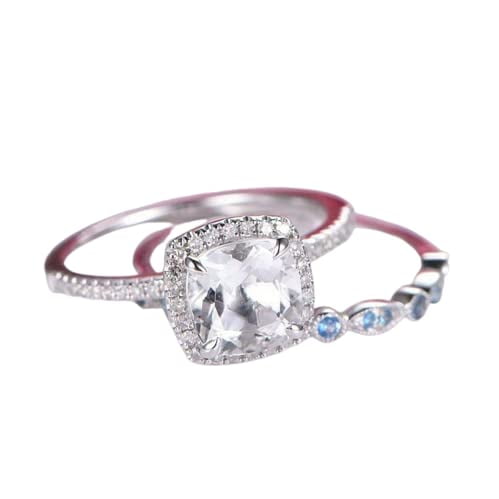 HeartsAndYou 2.3ct Cushion Cut Moissanite Engagement Ring for Women Halo Bridal Set 18k White Gold Over Silver