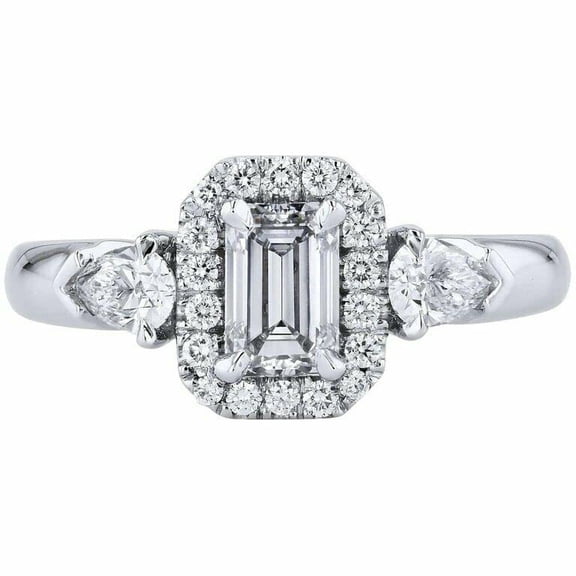 HeartsAndYou 2.3ct Emerald Cut Moissanite Engagement Ring for Women Halo Pear Accent 18k White Gold over Silver