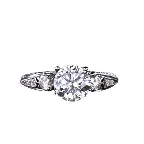 HeartsAndYou 2.3ct Engagement Ring for Women Round Moissanite Vintage Inspired Inspired Filigree 18k White Gold over Silver