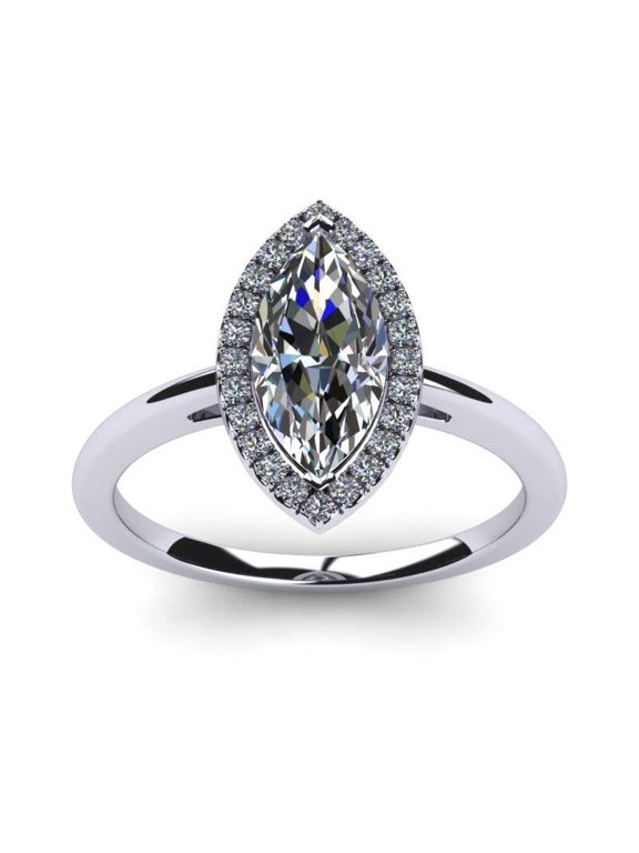 2.3ct Marquise Cut Moissanite Halo Solitaire Engagement Ring for Women 18k Gold over Silver