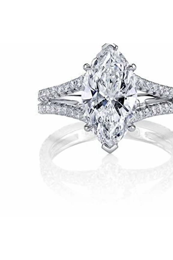 2.3ct Marquise Cut Moissanite Split Shank Engagement Ring for Women 18k White Gold over Silver