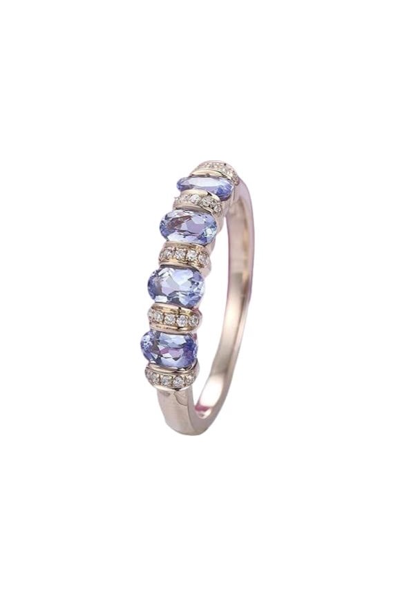 2.3ct Natural Blue Tanzanite & Diamond Stackable Ring Band 14k SOLID White Gold