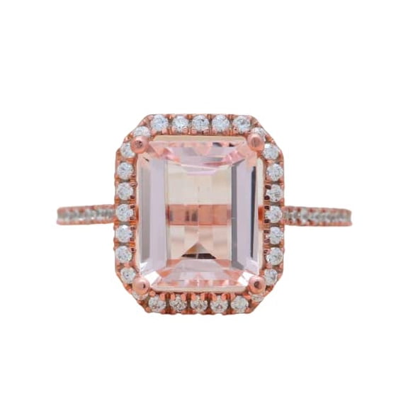 HeartsAndYou 2.3ct Natural Emerald Peach Morganite & Diamond Ring Halo 14k SOLID Rose Gold