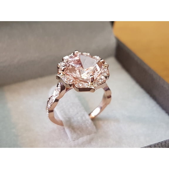 HeartsAndYou 2.3ct Natural Peach Morganite Floral Stylish Birthday Ring 14k SOLID Rose Gold