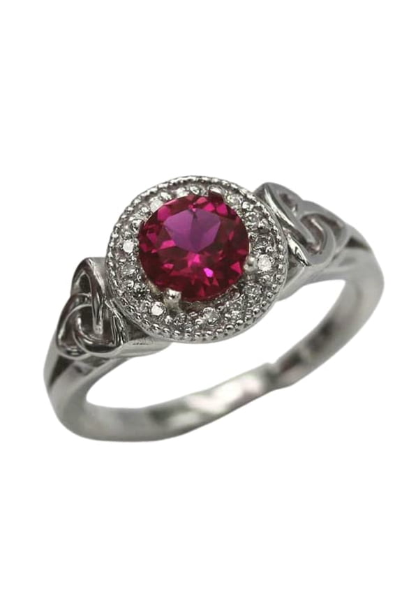 2.3ct Natural Ruby Diamond Engage Ring Halo Celtic Trinity 14k SOLID White Gold