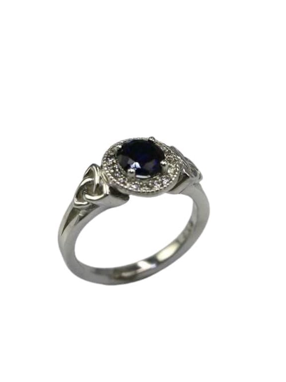 2.3ct Natural Sapphire & Diamond Ring Halo Celtic Trinity 14k Solid White Gold