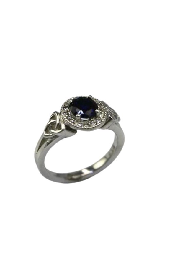 2.3ct Natural Sapphire & Diamond Ring Halo Celtic Trinity 14k SOLID White Gold