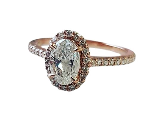 HeartsAndYou 2.3ct Oval Cut Moissanite Accent Solitaire Engagement Ring for Women 18k Rose Gold over Silver