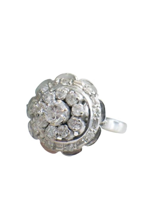 2.3ct Round Cut Moissanite Art Deco Flower Engagement Ring for Women 18k White Gold over Silver Stylish