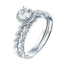 HeartsAndYou 2.3ct Round Cut Moissanite Bridal Set Halo Ring Twisted Band 18k White Gold Over Silver