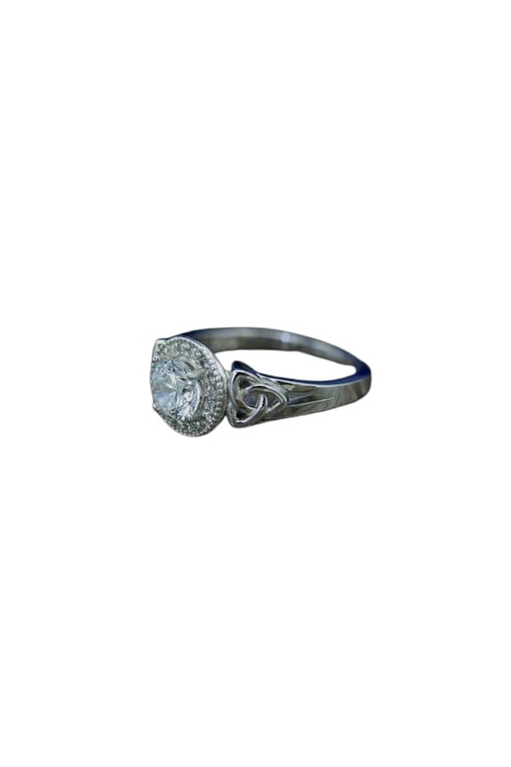 2.3ct Round Cut Moissanite Engagement Ring for Women Halo Celtic Trinity 18k White Gold over Silver