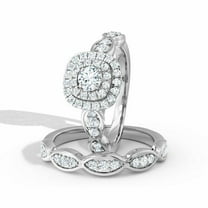 HeartsAndYou 2.4ct Engagement Ring for Women Round Cut Moissanite Dual Halo Bridal Set 18k White Gold Over Silver