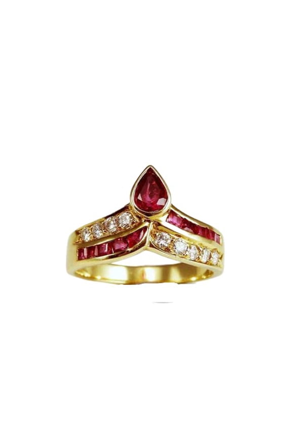 2.4ct Natural Ruby & Diamond Art Deco Chevron Engage Ring 14k SOLID Yellow Gold