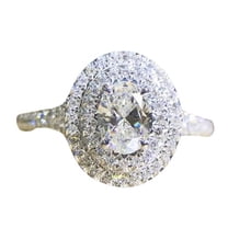 HeartsAndYou 2.4ct Oval Cut Moissanite Engagement Ring for Women 18k White Gold over Silver Double Halo