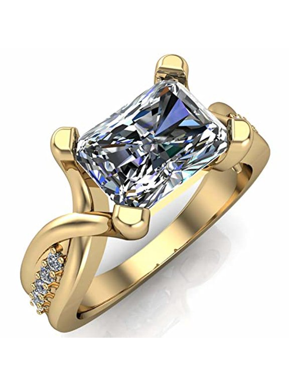 2.4ct Radiant Moissanite Engagement Ring for Women 4 Prong Split Shank 18k Yellow Gold over Silver
