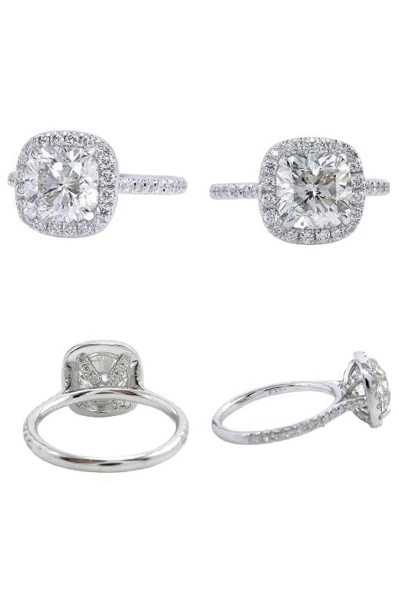 2.5ct Cushion Cut Moissanite Accent Halo Engagement Ring for Women 18k White Gold over Silver