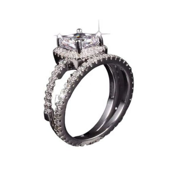 HeartsAndYou 2.5ct Cushion Cut Moissanite Engagement Ring for Women 18k White Gold Over Silver Halo Bridal Set