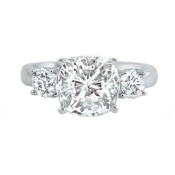 HeartsAndYou 2.5ct Cushion Cut Moissanite Engagement Ring for Women Classic Trilogy 18k White Gold over Silver