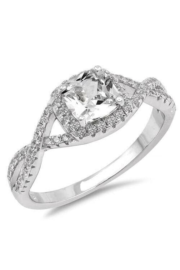 2.5ct Cushion Cut Moissanite Infinity Halo Engagement Ring for Women 18k White Gold over Silver