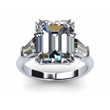 HeartsAndYou 2.5ct Emerald Cut Moissanite Side Baguette Engagement Ring for Women 18k White Gold over Silver