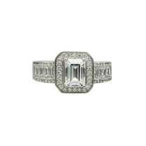 HeartsAndYou 2.5ct Engagement Ring for Women Emerald Cut Moissanite Cluster Halo Accent 18k White Gold over Silver