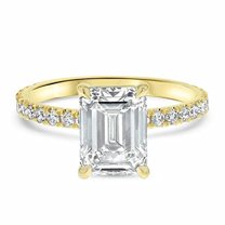 HeartsAndYou 2.5ct Engagement Ring for Women Emerald Moissanite Solitaire with Accent 18k Yellow Gold over Silver
