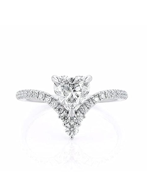 2.5ct Heart Moissanite Engagement Ring for Women V Shaped Stylish Curved 18k White Gold over Silver