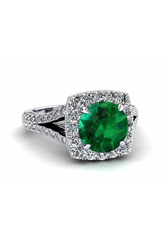 2.5ct Natural Emerald Diamond Engage Ring Split Shank Halo 14k SOLID White Gold