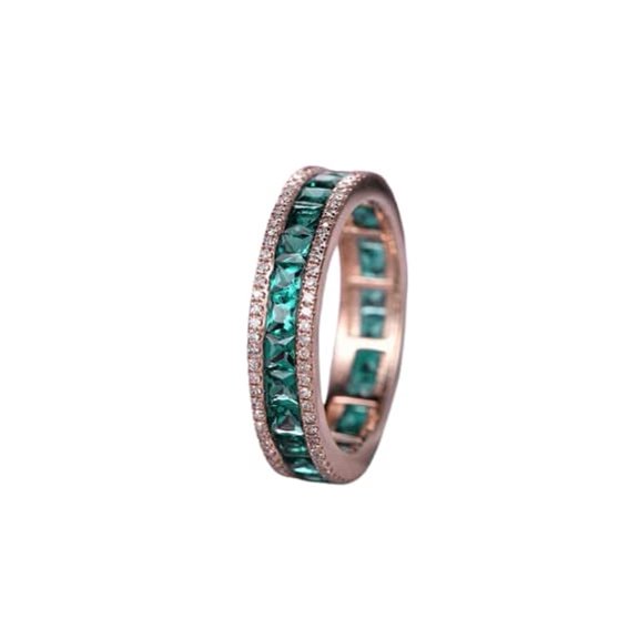 HeartsAndYou 2.5ct Natural Emerald & Diamond Wedding Band Full Eternity 14k SOLID Rose Gold