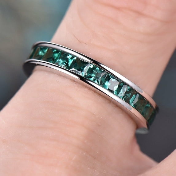 HeartsAndYou 2.5ct Natural Green Emerald Channel Set Ring Band 100% 14k SOLID White Gold
