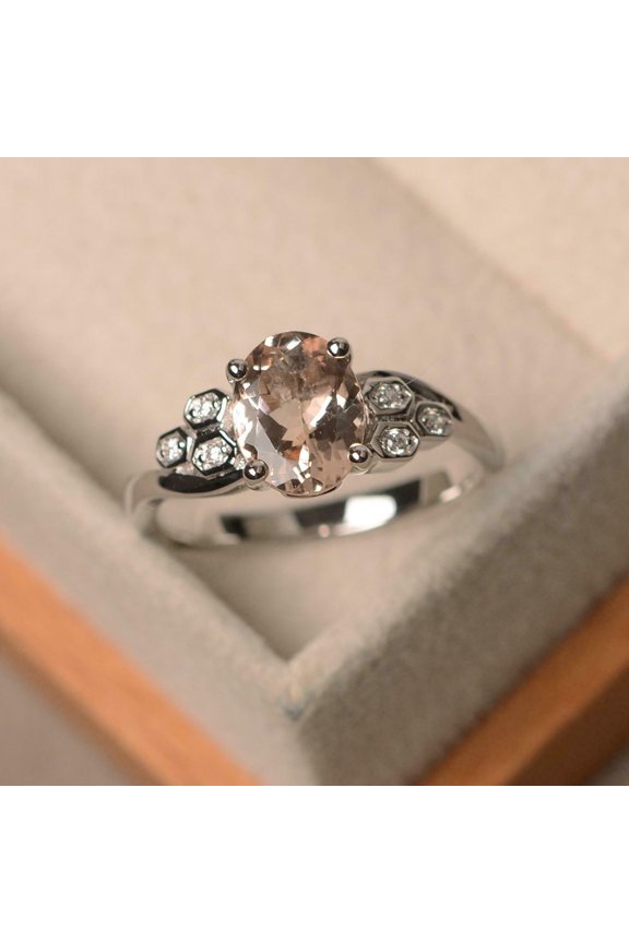 2.5ct Natural Morganite Solitaire Honeycomb Accent Ring 14k SOLID White Gold