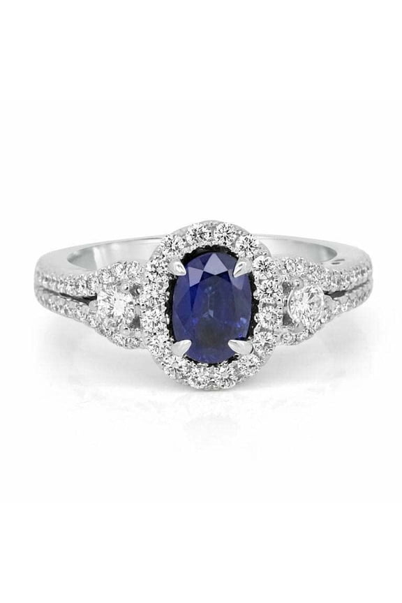 2.5ct Natural Oval Sapphire & Diamond Ring Halo Gatsby Iced 14k SOLID White Gold