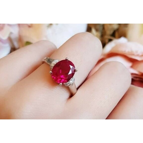 HeartsAndYou 2.5ct Natural Pink Ruby Engagement Ring 14k SOLID White Gold Solitaire Promise