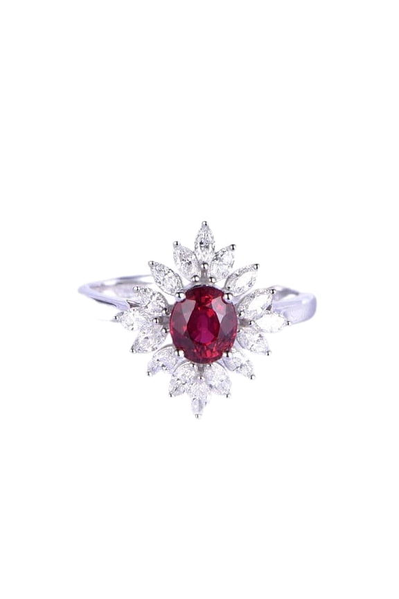 2.5ct Natural Ruby Diamond Engagement Ring Floral Sunburst 14k SOLID White Gold