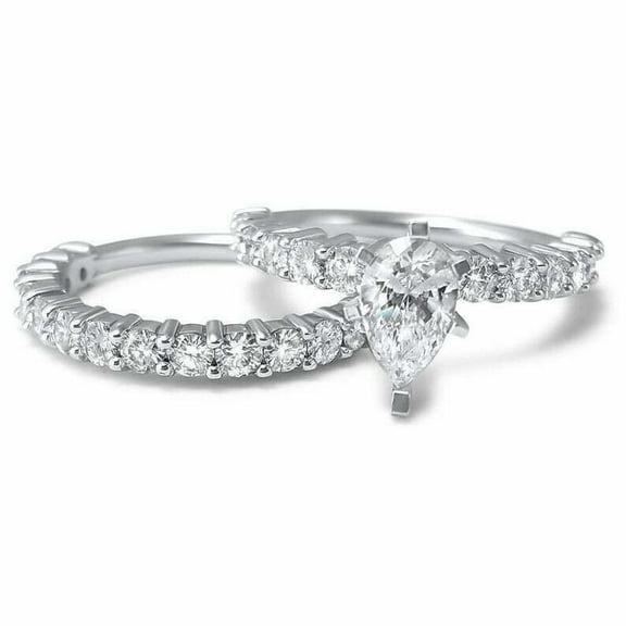 HeartsAndYou 2.5ct Pear Cut Moissanite Bridal Set Solitaire Engagement Ring for Women 18k White Gold Over Silver