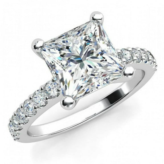 HeartsAndYou 2.5ct Princess Cut Moissanite Shoulder Engagement Ring for Women 18k White Gold over Silver