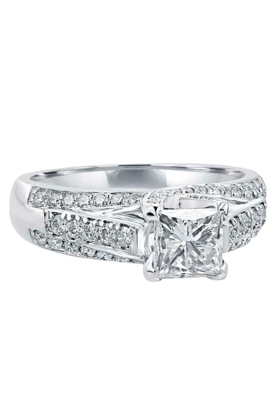 2.5ct Princess Moissanite Solitaire Accent Antique Inspired Inspired Ring 18k White Gold over Silver