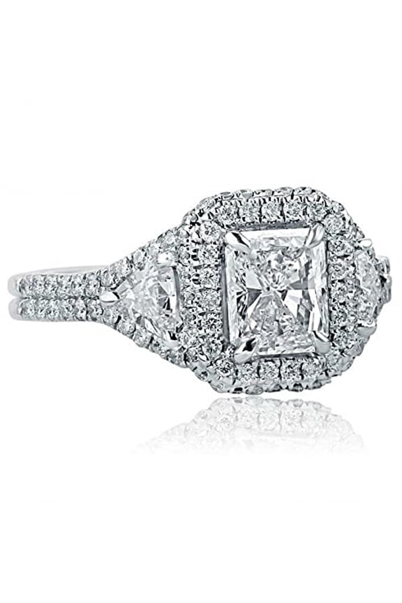 2.5ct Radiant Cut Moissanite Engagement Ring for Women Halo Iced Solitaire 18k White Gold over Silver