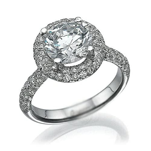 HeartsAndYou 2.5ct Round Cut Moissanite Accent Dual Halo Engagement Ring for Women 18k White Gold over Silver