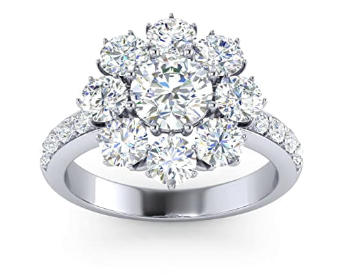 HeartsAndYou 2.5ct Round Cut Moissanite Engagement Ring for Women 18k White Gold over Silver Floral Solitaire