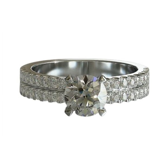 HeartsAndYou 2.5ct Round Cut Moissanite Engagement Ring for Women Double Row Accents 18k White Gold over Silver