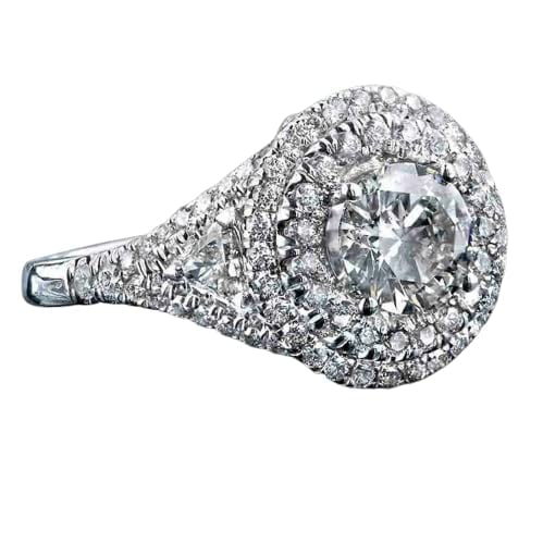 HeartsAndYou 2.5ct Round Cut Moissanite Engagement Ring for Women Dual Halo Cocktail 18k White Gold over Silver