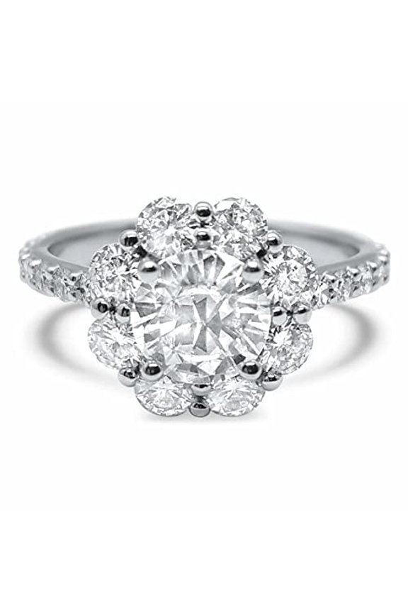 2.5ct Round Cut Moissanite Engagement Ring for Women Halo Floral Solitaire 18k White Gold over Silver
