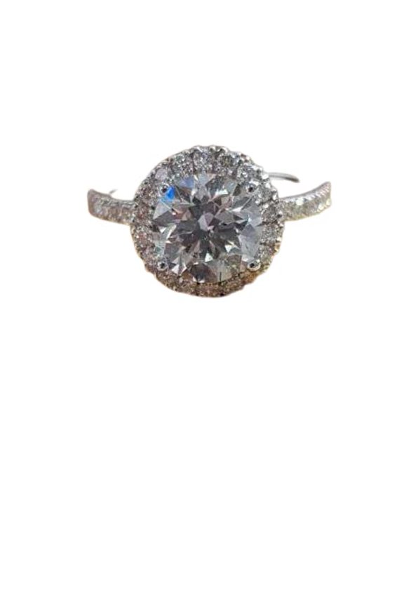 2.5ct Round Cut Moissanite Halo Solitaire Engagement Ring for Women 18k White Gold over Silver
