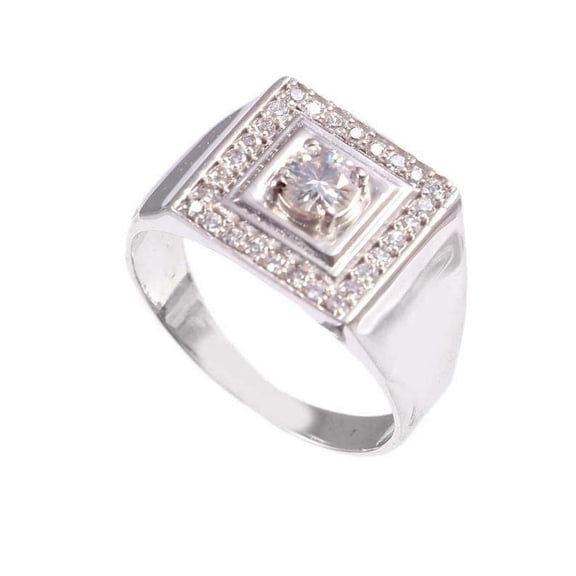 HeartsAndYou 2.5ct Round Cut Moissanite Halo Solitaire Men Engagement Ring 18k White Gold over Silver