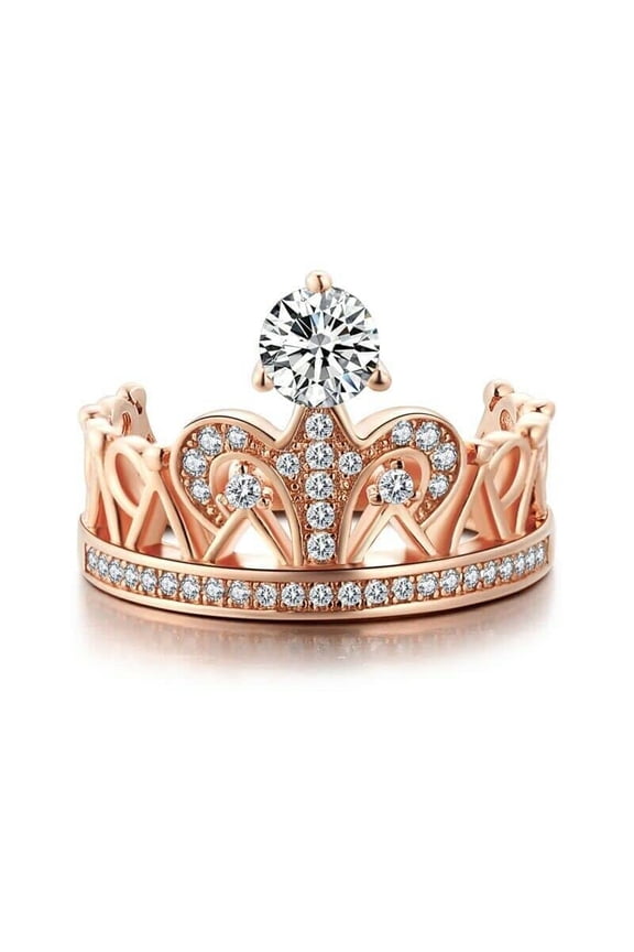 2.5ct Round Cut Moissanite Princess Queen Crown Engagement Ring for Women 18k Rose Gold over Silver