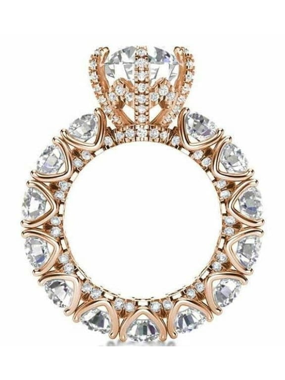 2.5ct Round Cut Moissanite Queen Stylish Engagement Ring for Women 18k Rose Gold over Silver