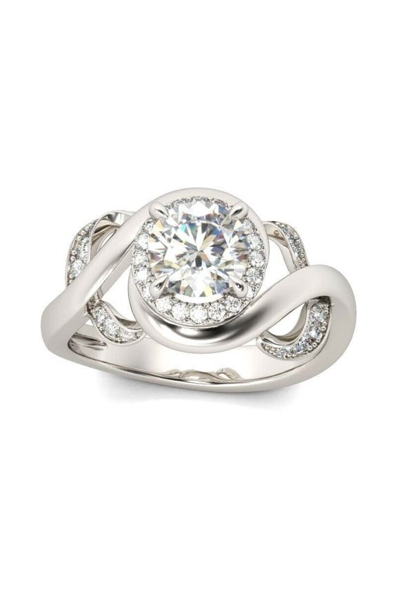2.5ct Round Moissanite Floral Swirl Solitaire Engagement Ring for Women 18k White Gold over Silver
