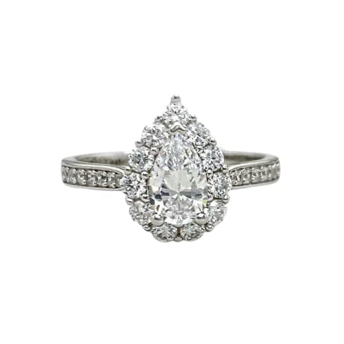 HeartsAndYou 2.6ct Engagement Ring for Women Pear Cut Moissanite Round Accent Halo 18k White Gold over Silver